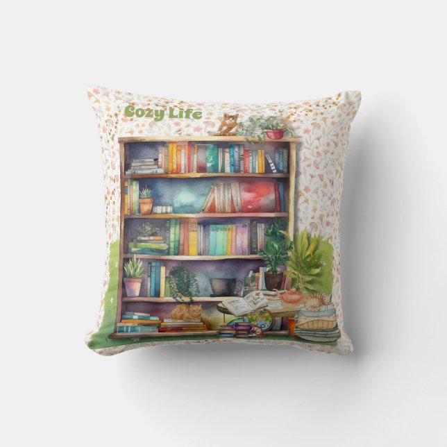 Books and Cat Lovers Hygge Birthday Retirement   Cushion (Front)