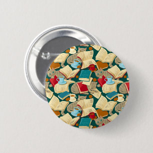Books and cats 6 cm round badge