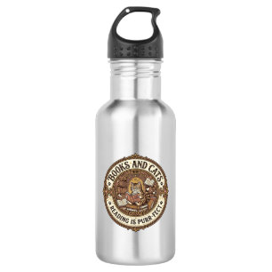 Books And Cats Cat Books Reading Vintage Vector Ar 532 Ml Water Bottle