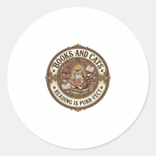 Books And Cats Cat Books Reading Vintage Vector Ar Classic Round Sticker