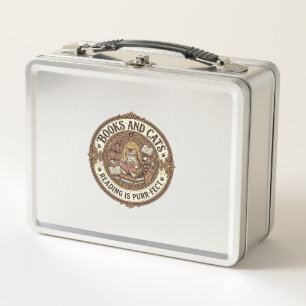 Books And Cats Cat Books Reading Vintage Vector Ar Metal Lunch Box
