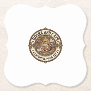Books And Cats Cat Books Reading Vintage Vector Ar Paper Coaster
