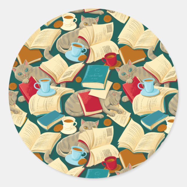 Books and cats classic round sticker (Front)