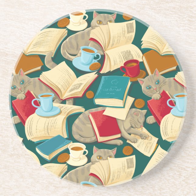 Books and cats coaster (Front)