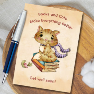 Books and Cats Get Well Card