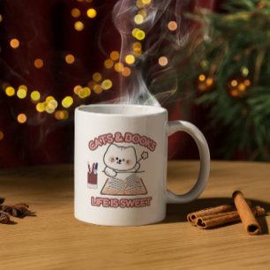 Books and Cats Giftful – Cosy Life Quote Design Two-Tone Coffee Mug