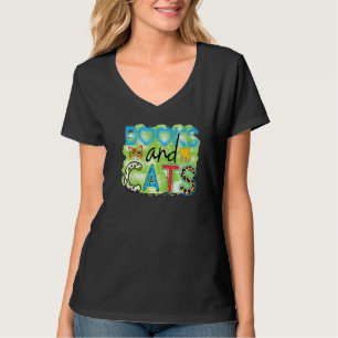 Books And Cats Graphic Patchwork Cat T-Shirt