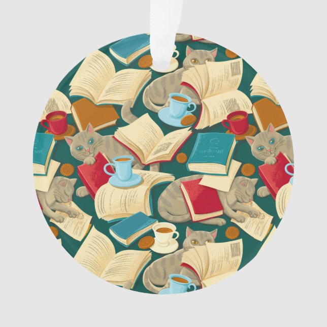 Books and cats ornament (Front)