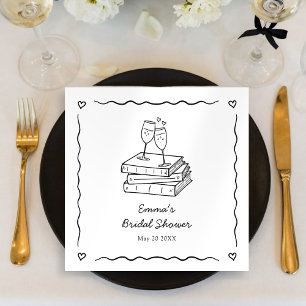 Books and Champagne Black and White Bridal Shower Napkin
