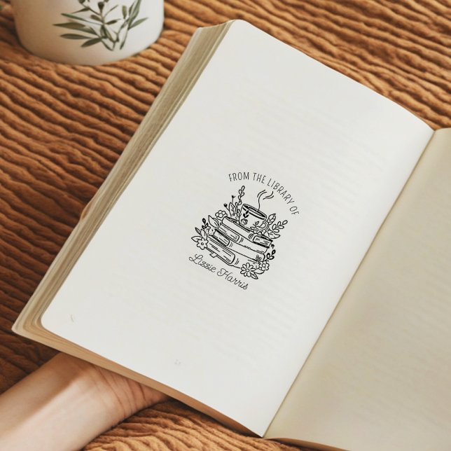 Books and Coffee Bookplate Rubber Stamp (Creator Uploaded)