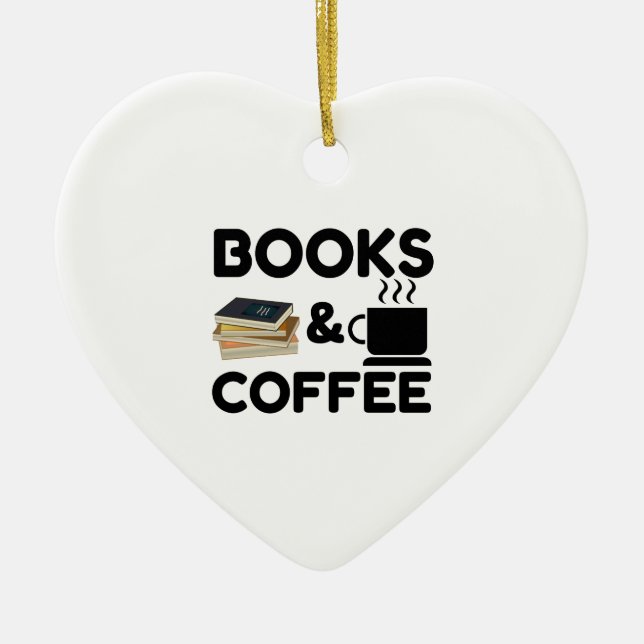Books And Coffee Ceramic Tree Decoration (Front)