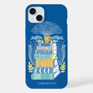 Books and Coffee Lover - Bright Blue iPhone 15 Plus Case