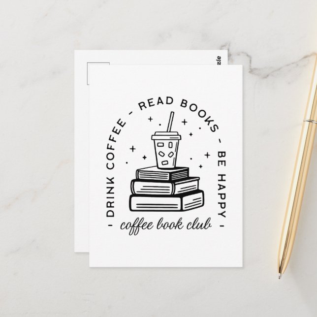 Books and coffee lover club reading group bookish postcard (Front/Back In Situ)
