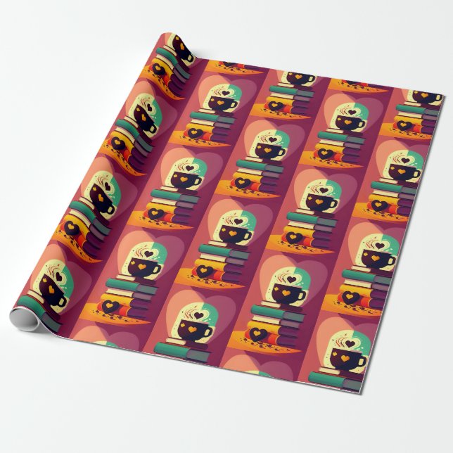 Books And Coffee Wrapping Paper (Unrolled)