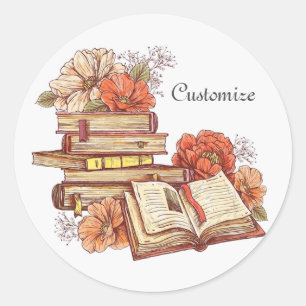 Books And Flowers Classic Round Sticker