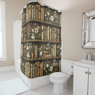 Books and Flowers Shower Curtain