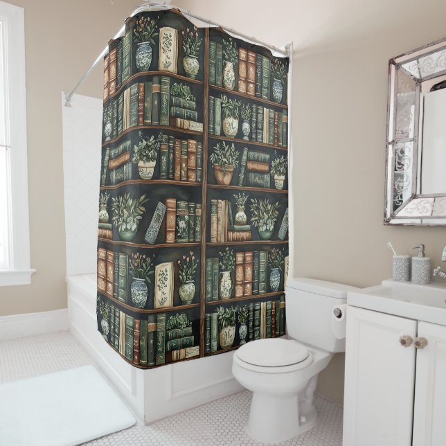 Books and Flowers Shower Curtain (In Situ)