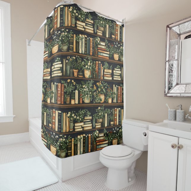 Books and Flowers Shower Curtain (In Situ)