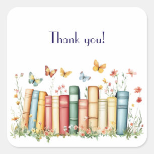 Books and Flowers Thank You Square Sticker