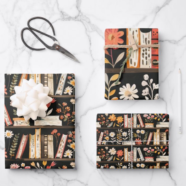 Books and Flowers  Wrapping Paper Sheet (Front)