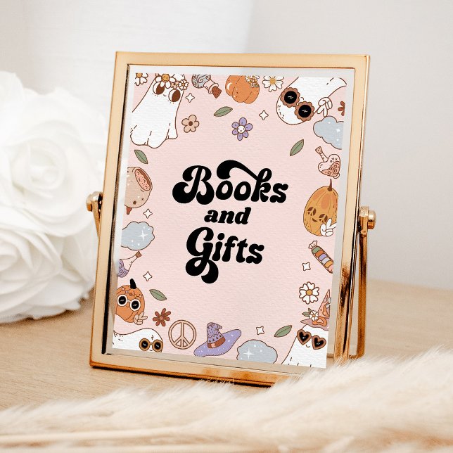 Books and Gifts Groovy Halloween Ghost Baby Shower Poster (Creator Uploaded)