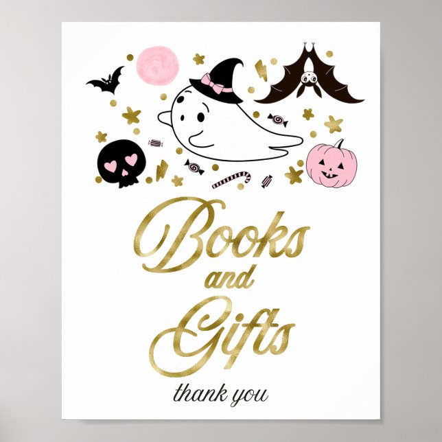 Books and Gifts Halloween Baby Shower Sign (Front)