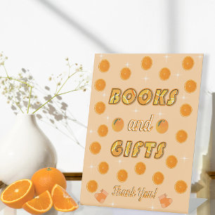 Books and Gifts Orange Citrus Summer Baby Shower  Pedestal Sign
