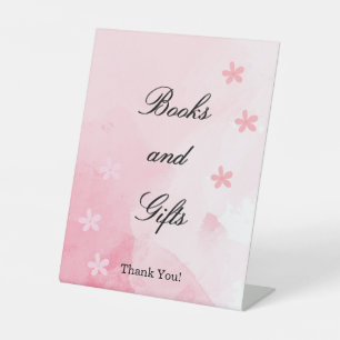 Books and Gifts Pink Blooming Floral Baby Shower Pedestal Sign