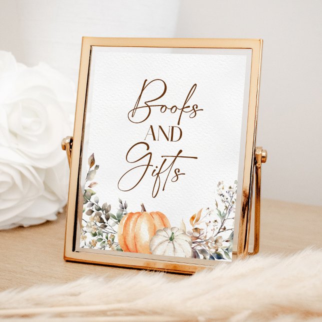 Books and Gifts Pumpkin Autumn Fall Baby Shower Poster (Creator Uploaded)