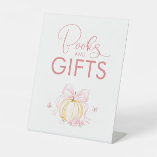 Books and Gifts Pumpkin Fall Baby Shower Pedestal Sign