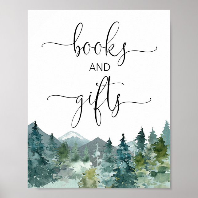 Books and gifts rustic mountains forest trees sign (Front)