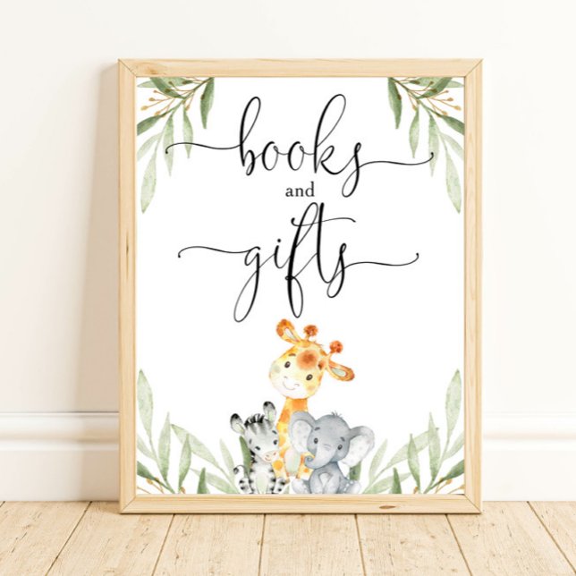 Books and gifts safari animals baby shower sign (Creator Uploaded)