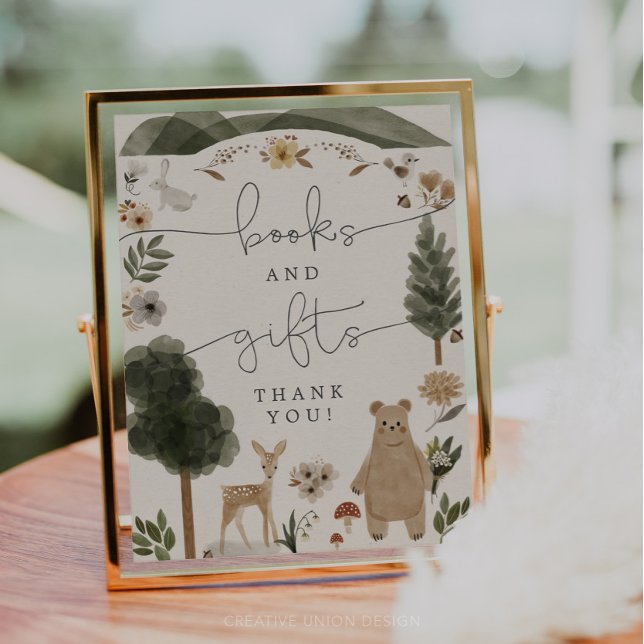 Books And Gifts Sign Boho Woodland Baby Shower (Creator Uploaded)