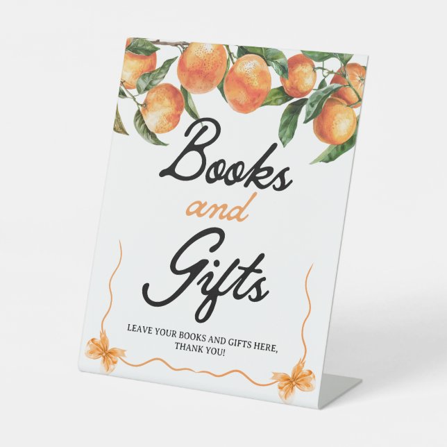 Books and Gifts Sign | Orange Baby Shower Sign (Front)