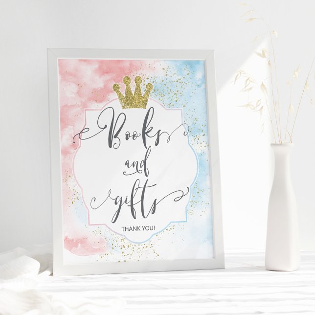 "Books and gifts" Sign, Pink Blue Gender Reveal Poster (Creator Uploaded)