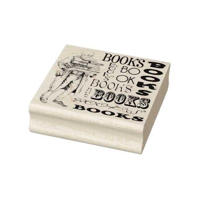Books and Old Man Rubber Art Stamp (Stamp)