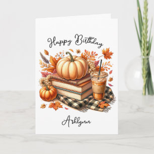 Books and Orange Pumpkin Spice Birthday Card