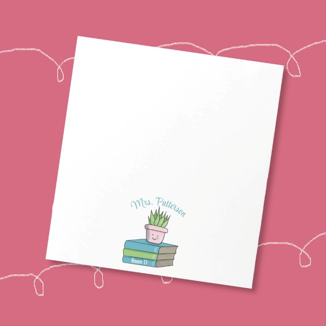 Books and Plant Personalised Teacher Notepad (Cute book and house plant doodle personalized teacher notepad .)