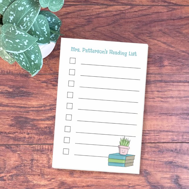 Books and Plant Teacher Reading List Sticky Notes (Books and plant doodle personalized teacher reading list sticky notes . )