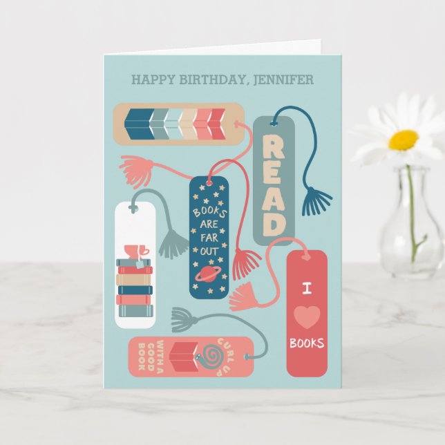 Books and Reading Bookmarks Illustrated Birthday Card (Small Plant)