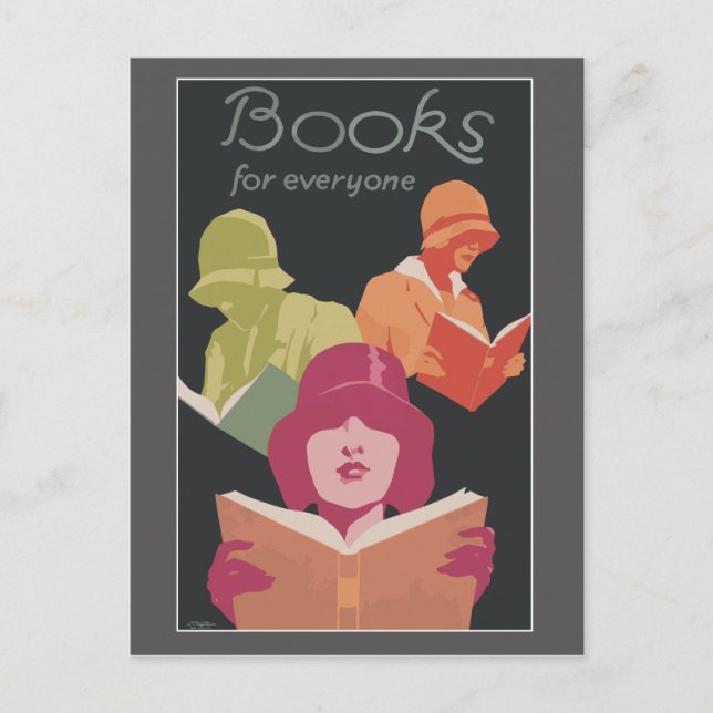 Books and Reading with art deco women Postcard (Front)