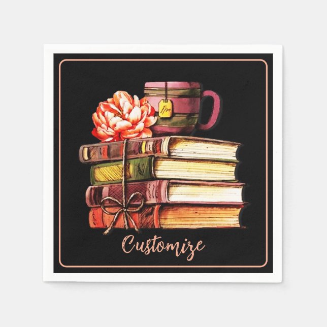 Books And Tea Black Napkin (Front)