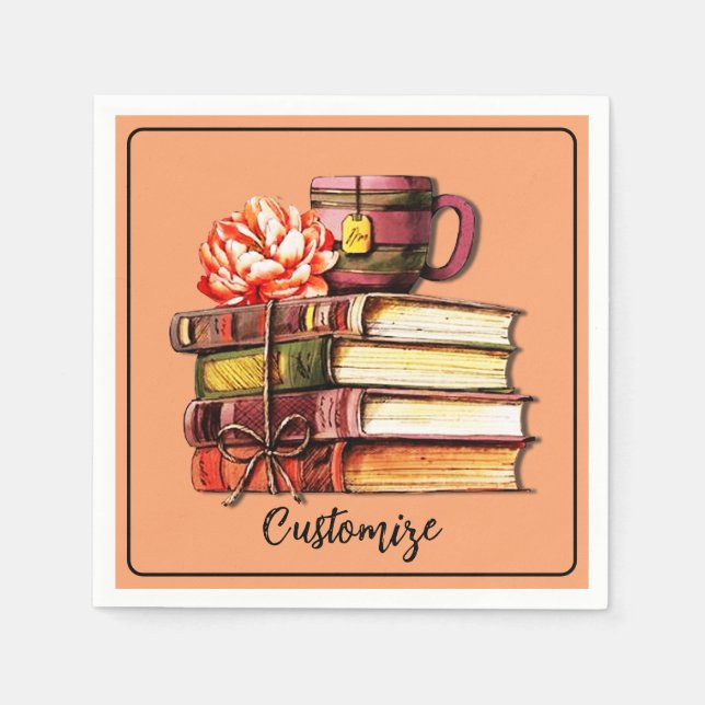 Books And Tea Peach   Napkin (Front)