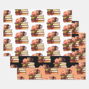 Books And Tea Wrapping Paper Sheet
