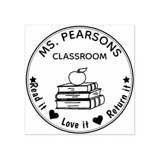 Books & Apple - From The Classroom of Wood Rubber Stamp