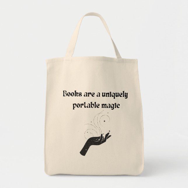 Books Are A Uniquely Portable Magic Black Reader Tote Bag (Front)