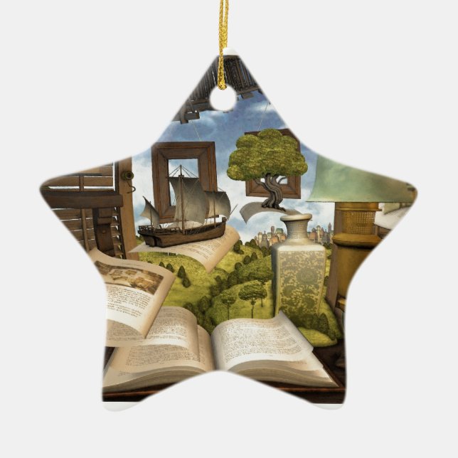 Books are knowledge! ceramic tree decoration (Front)