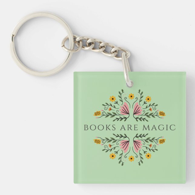 Books are Magic Green Bookish Notebook Key Ring (Front)