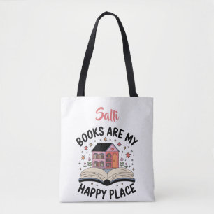 Books Are My Happy Place Personalized Tote Bag
