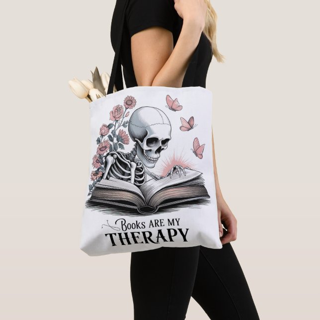 Books are my Therapy Book Lover Tote Bag (Close Up)